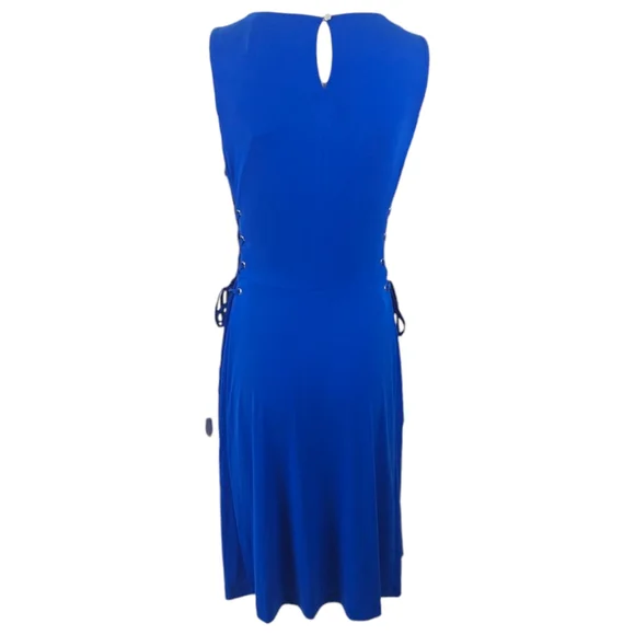 Tahari Lace Up Stretch Sheath Dress Womens Medium NEW Blue Career Work Dress - Picture 7 of 13